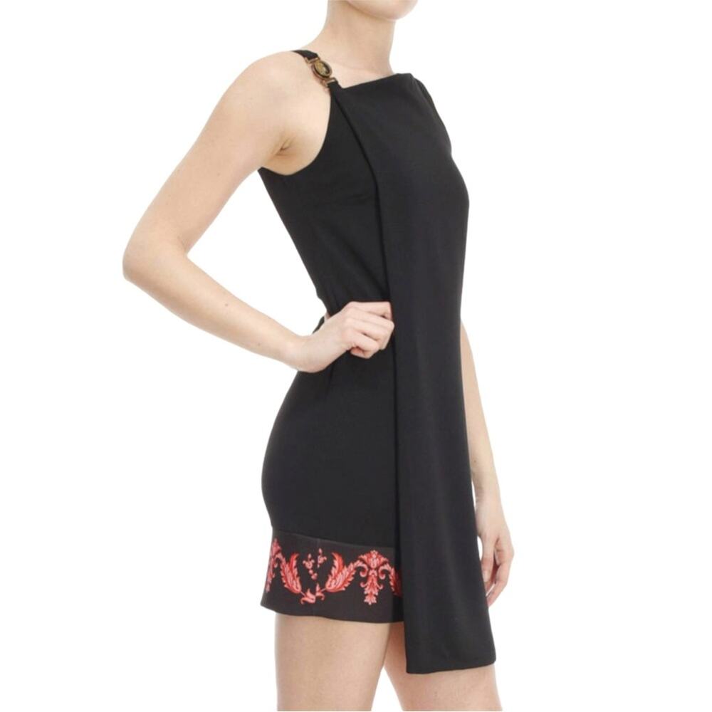 Versace Collection Sleeveless Asymmetrical Cady Wrap Black Mini Dress IT 42 US 8